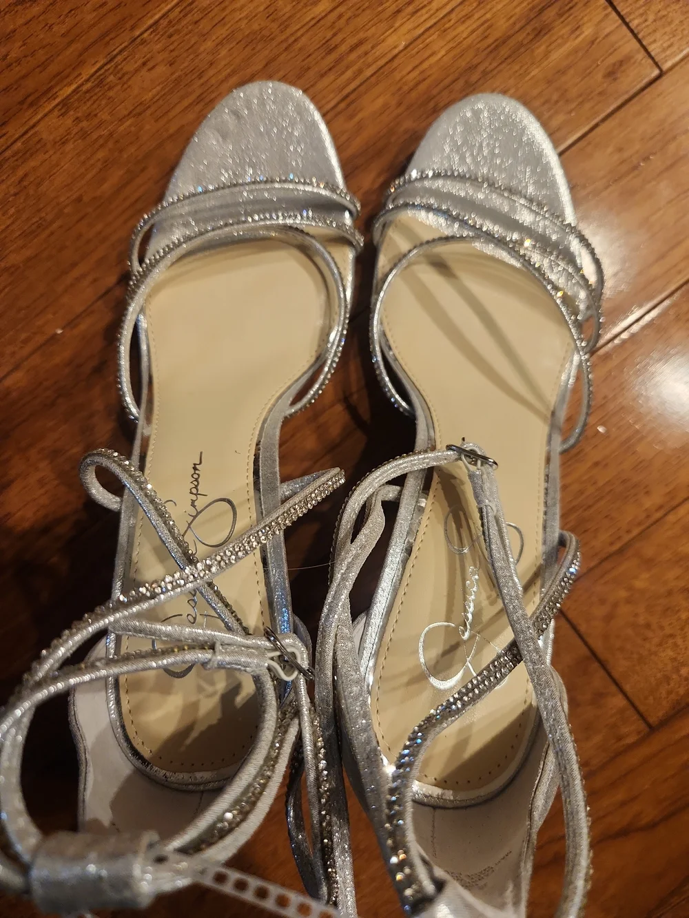 Jessica Simpson Silver Rhinestone Strappy Stiletto Heels Size 10
